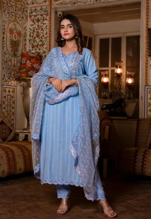 Gunjan Softblue Work Cotton Suit Set