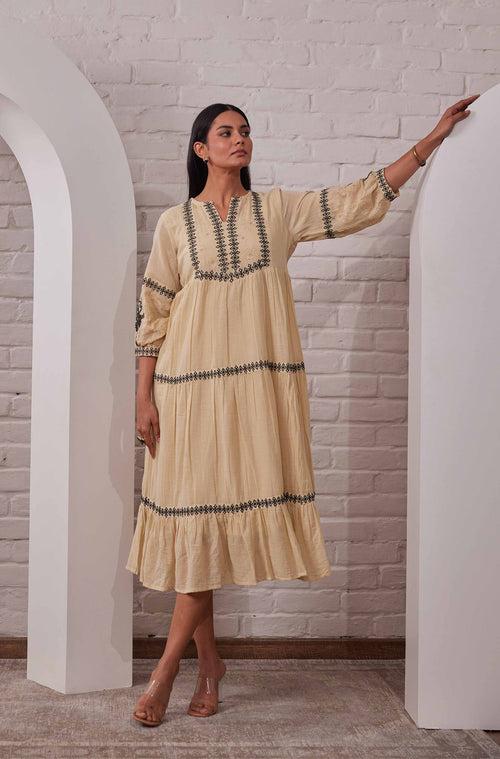 Avanti Beige Embroidery Cotton Dress