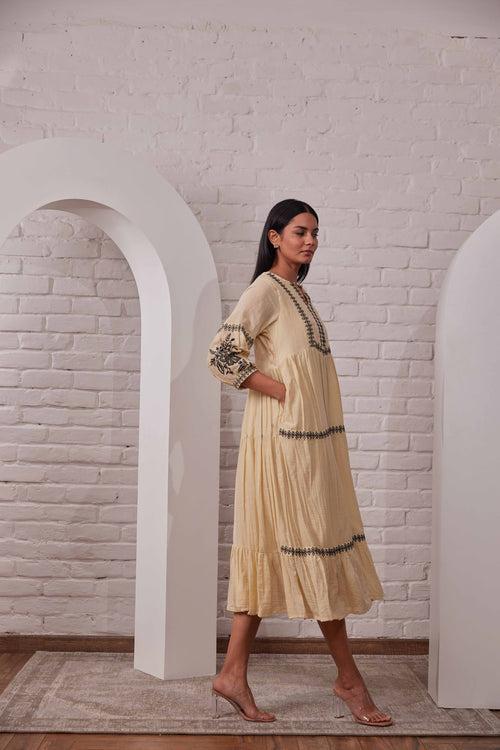 Avanti Beige Embroidery Cotton Dress