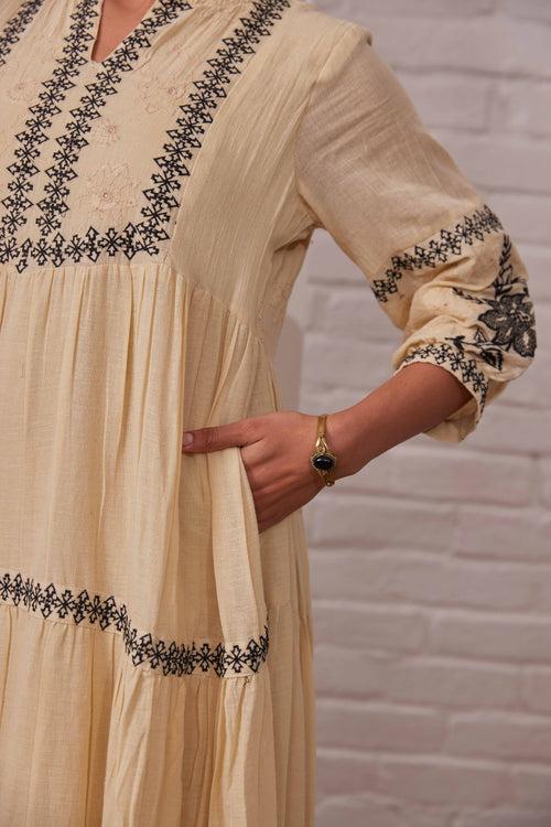 Avanti Beige Embroidery Cotton Dress