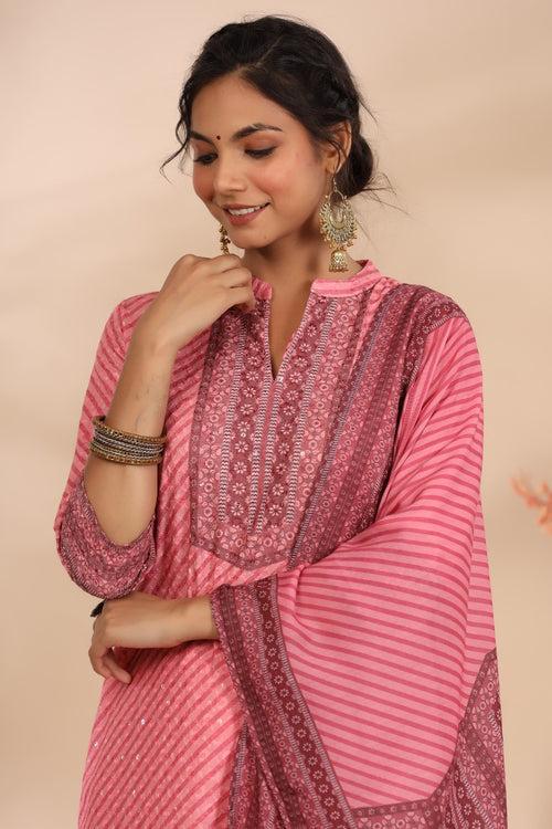 Priyanka Pink Full work Cotton Printed Suit Set