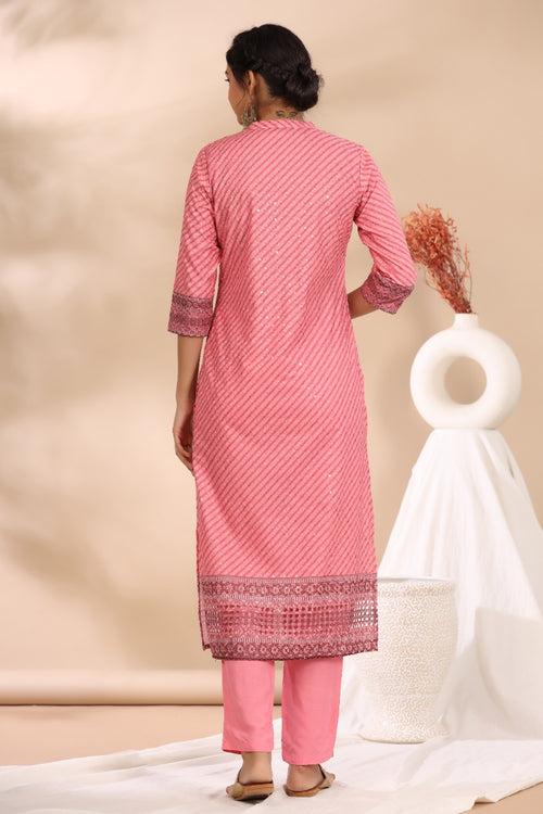 Priyanka Pink Full work Cotton Printed Suit Set