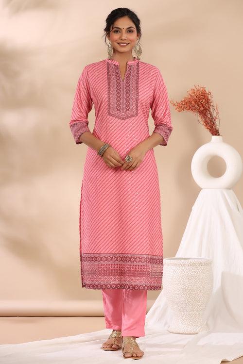 Priyanka Pink Full work Cotton Printed Suit Set