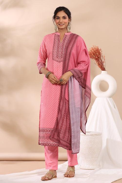 Priyanka Pink Full work Cotton Printed Suit Set