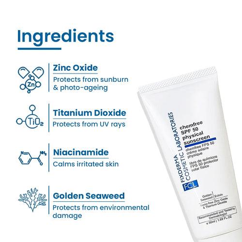 FCL Chemfree Physical Sunscreen SPF 50 for Oily and Acne Prone Skin | Mineral Sunscreen