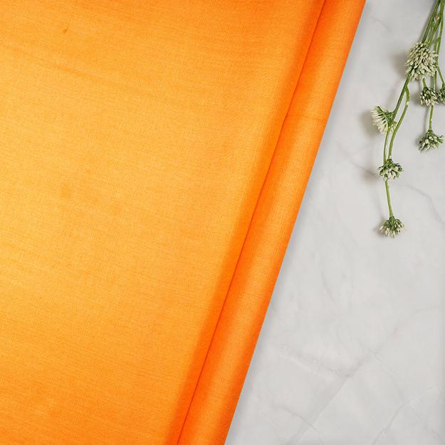 (Pre-Cut 4.50 Mtr)Orange Piece Dyed Pure Tusser Silk Fabric