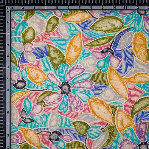 Multi Color Floral Pattern Screen Print Noile Silk Fabric