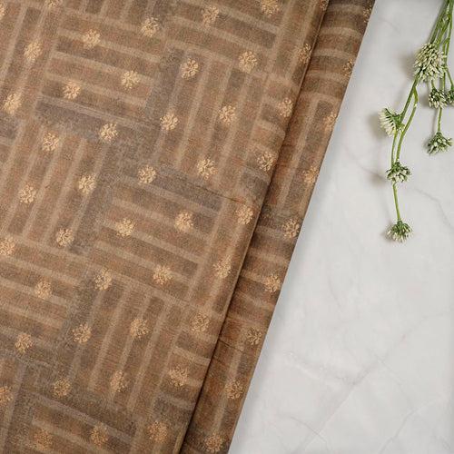 Beige-Gold All Over Pattern Screen Print Viscose Jacquard Fabric