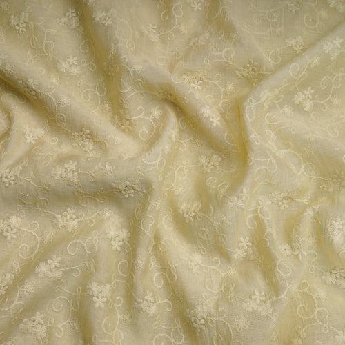 Off White Dyeable Floral Pattern Thread Embroidered Chanderi Fabric