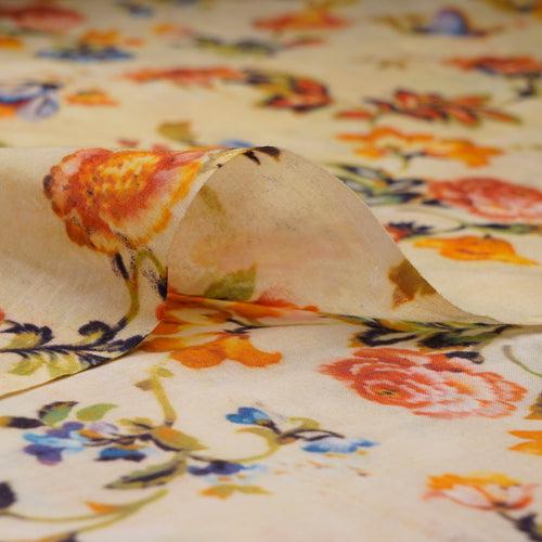 Transparent Yellow Floral Pattern Digital Print High Twist Poly Voile Fabric