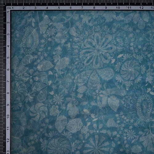 Grey Floral Pattern Digital Print Organza Fabric