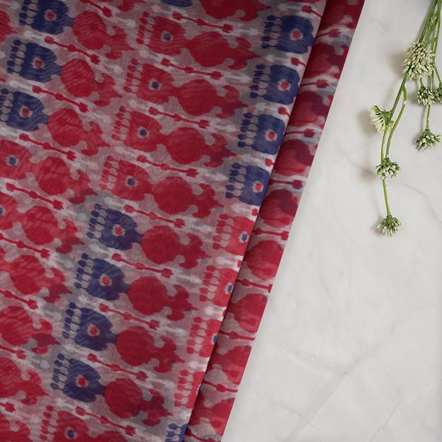 Multi Color Ikat Pattern Digital Print Chanderi Fabric