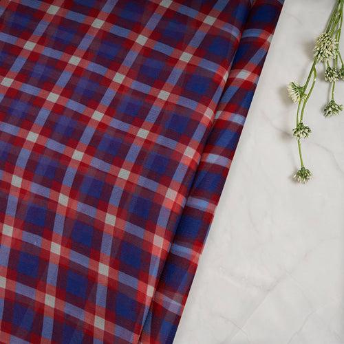 Blue-Red Check Pattern Digital Print Chiffon Silk Fabric