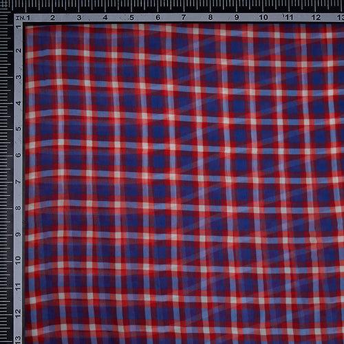 Blue-Red Check Pattern Digital Print Chiffon Silk Fabric