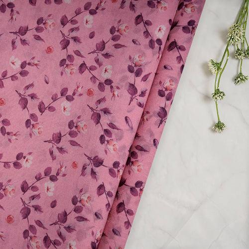 Baby Pink Floral Pattern Digital Print Wrinkle Cotton Fabric