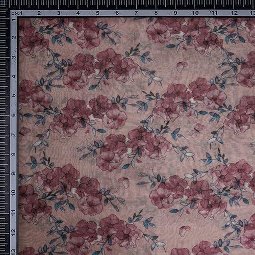 Misty Rose Floral Pattern Digital Print Fine Chanderi Fabric