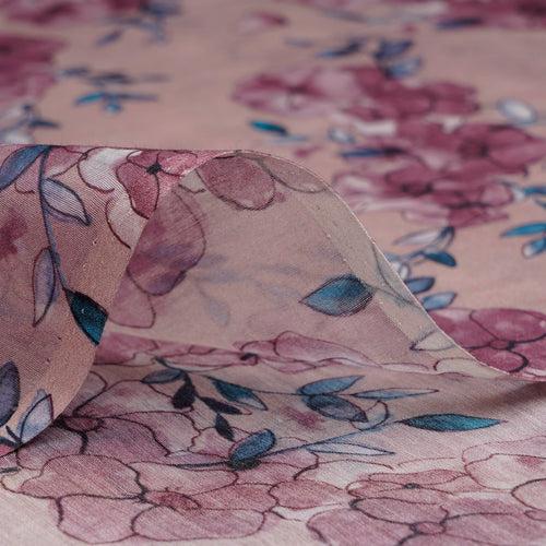 Misty Rose Floral Pattern Digital Print Fine Chanderi Fabric