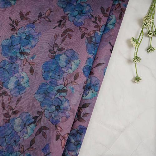 Lavender Floral Pattern Digital Print Fine Chanderi Fabric