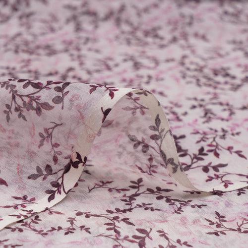 Off-White Leaf Pattern Digital Print Fine Mul Chanderi Fabric
