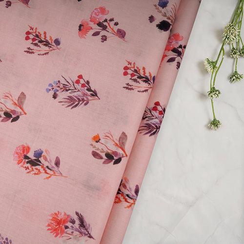 Powder Pink Floral Pattern Digital Print Voile Cotton Fabric