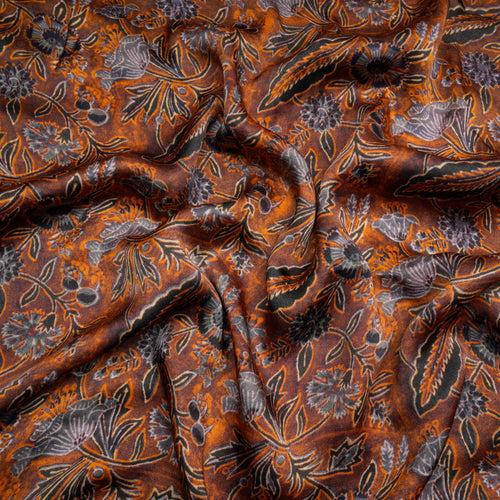 Rust Floral Pattern Digital Print Modal Satin Fabric