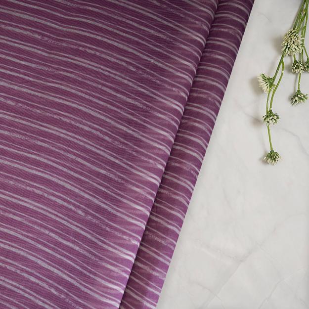 Purple Striped Pattern Digital Print Chanderi Fabric