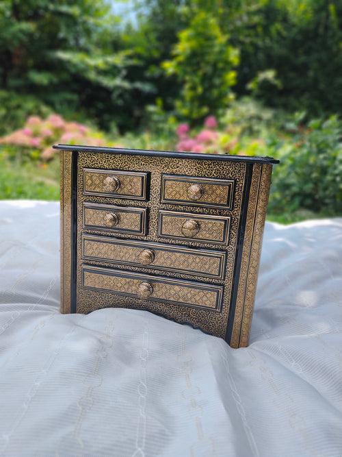 Sonth x Fayaz Ahmad Jan  -Hand-painted Black and Gold Set of Drawers for Jewellery