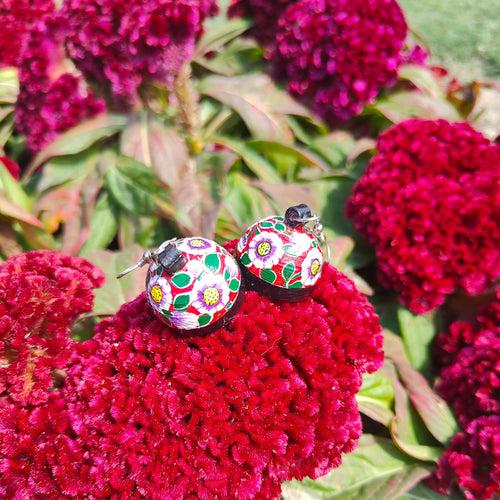 Papier Mache - Black & Red Floral  Earring