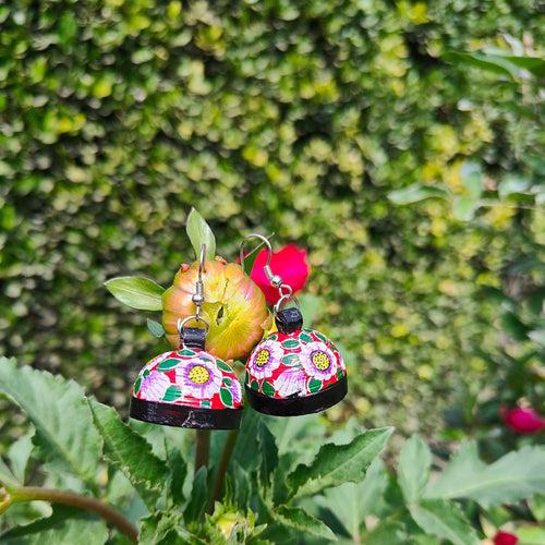 Papier Mache - Black & Red Floral  Earring