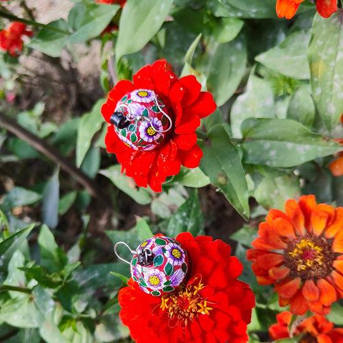 Papier Mache - Black & Red Floral  Earring