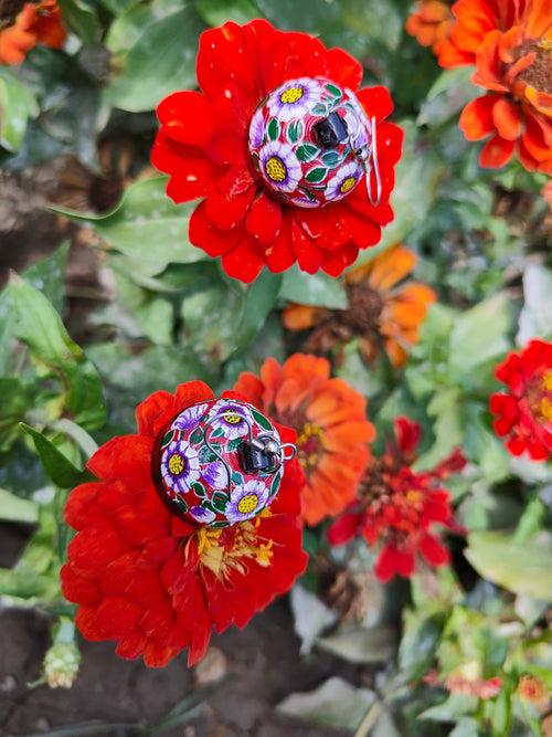 Papier Mache - Black & Red Floral  Earring