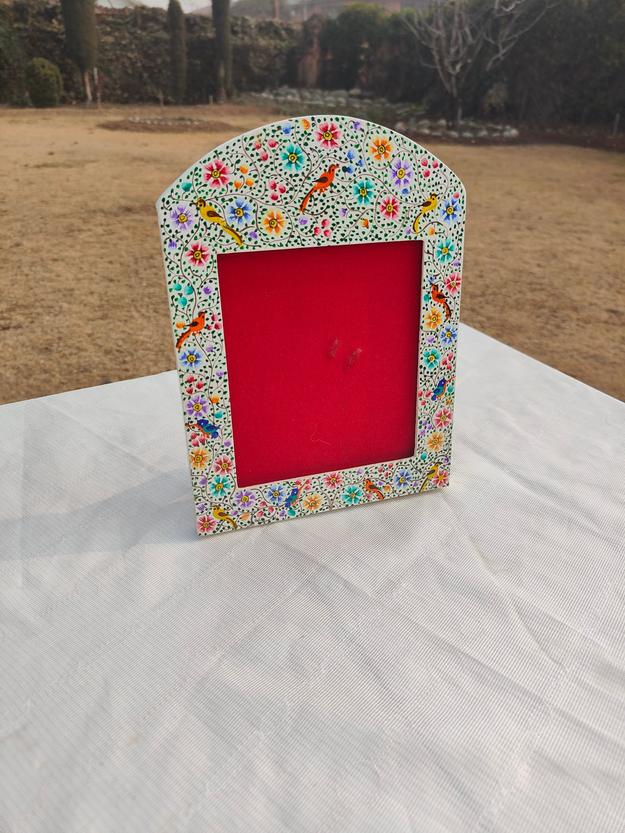 Birds and Flowers - Handpainted Papier-Mache Photo Frame