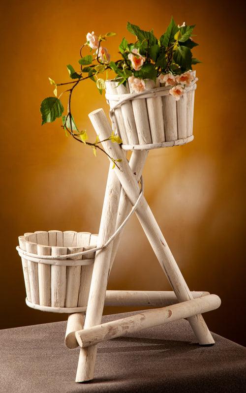 White wood two pot holder stand