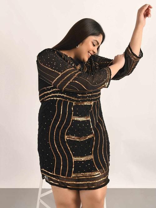 Attic Curves Go Gorgeous Black Gold Dress