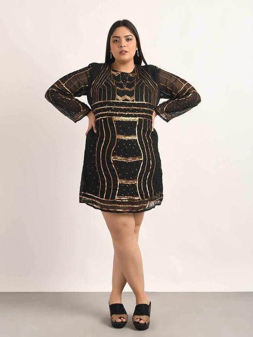 Attic Curves Go Gorgeous Black Gold Dress