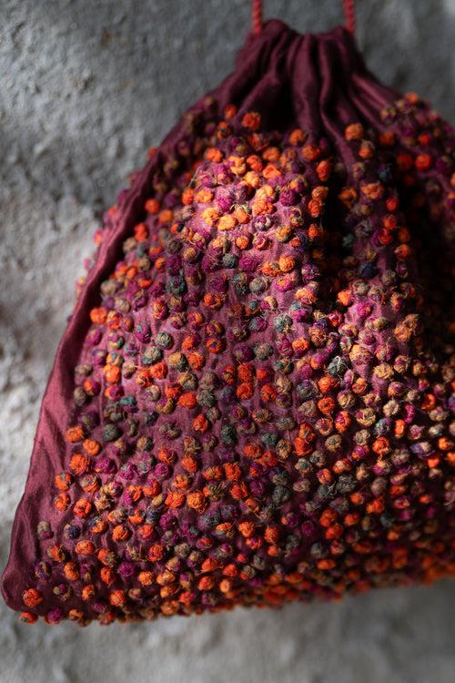 Maroon Silk French Knot Potli