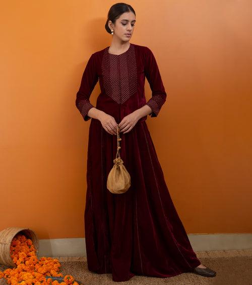 Maroon Hand Embroidered Velvet Blouse