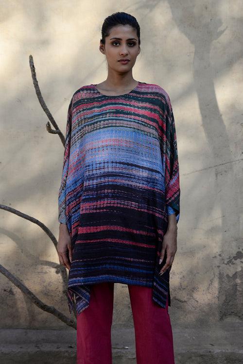 PURE SILK SHIBORI PRINTED BOXY TUNIC