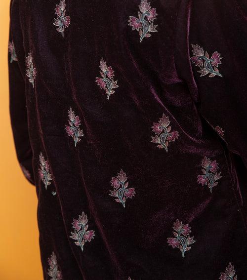 Plum Hand Embroidered Velvet Suit set