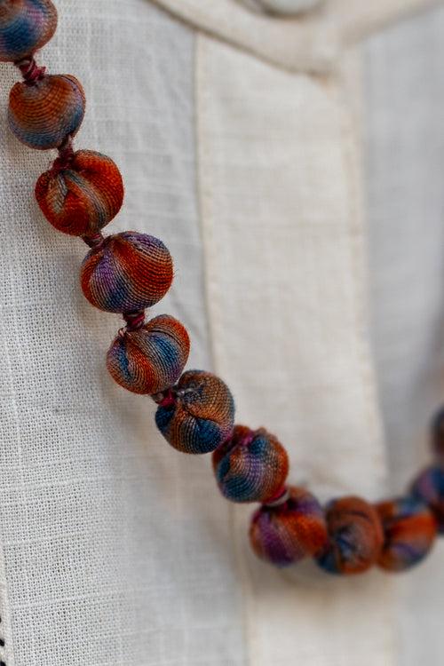 Orange Chanderi Beaded Necklace