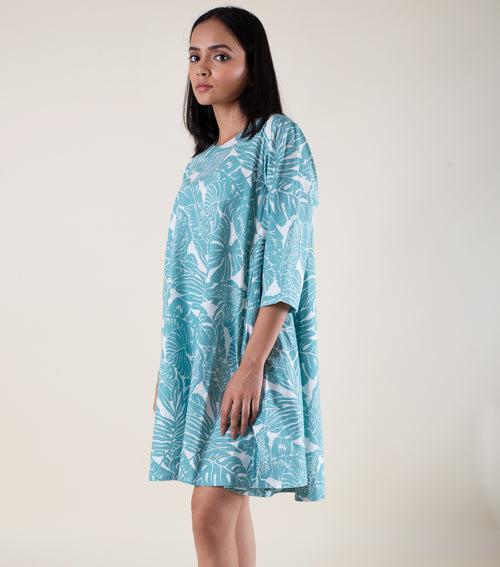 Turquoise Cotton Printed Co-Ord Set