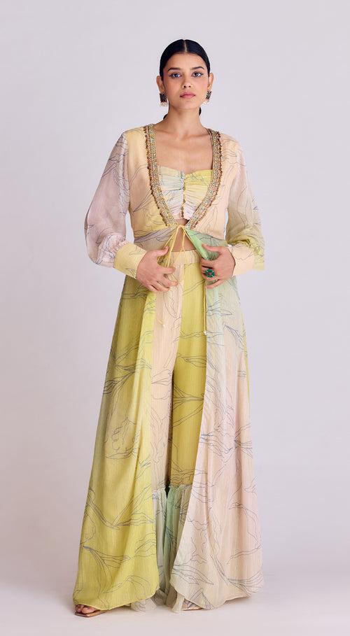 Yellow Sharara set with Cape