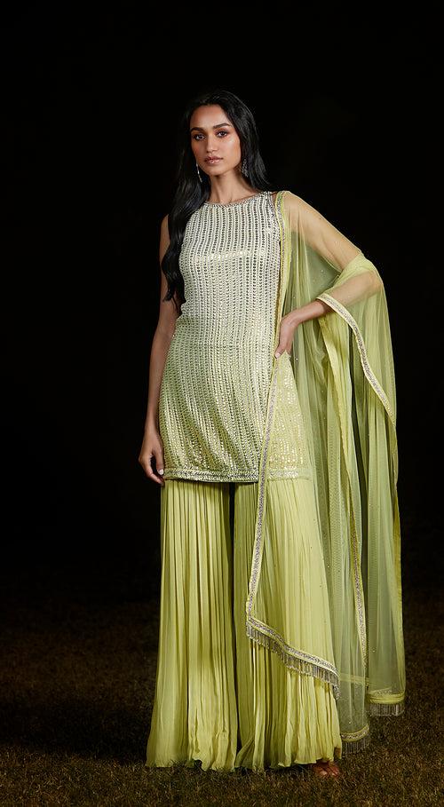 Lime Sequins Sharara Set