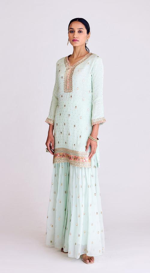 Aqua Embroidered Sharara Set