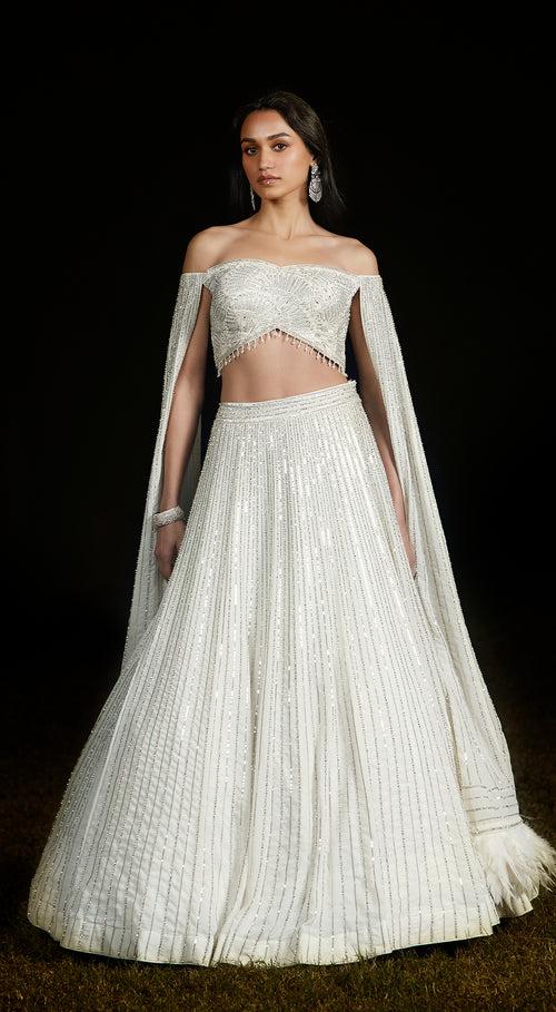 Ivory Off Shoulder Sequins Lehenga