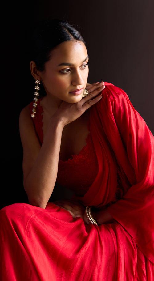 Red Pre-Draped Saree