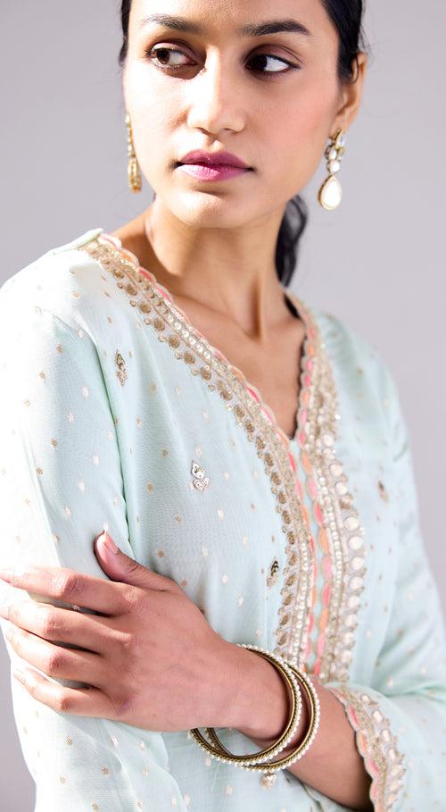 Aqua Embroidered Sharara Set