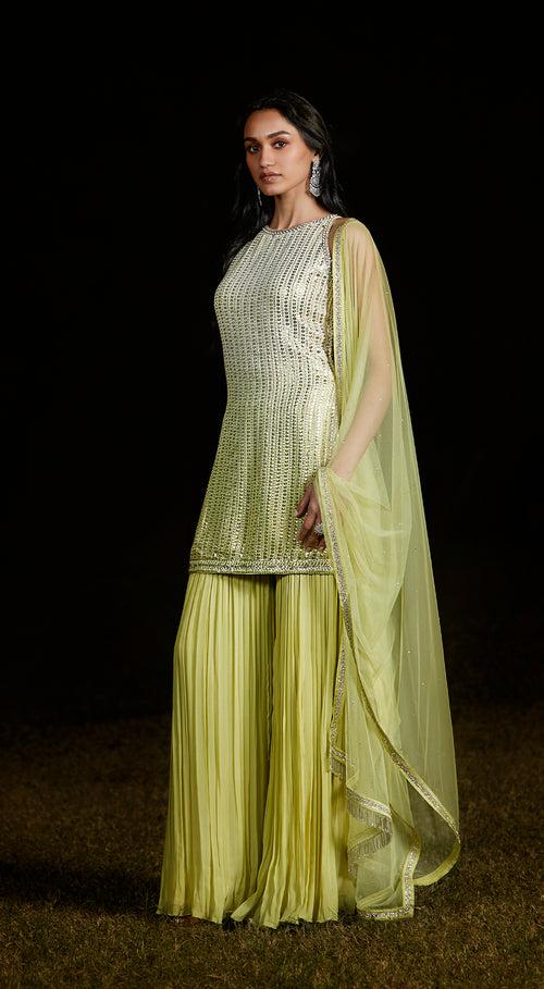 Lime Sequins Sharara Set