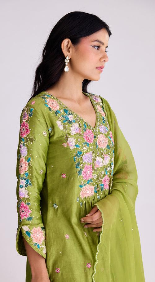 Green Embroidered Suit Set