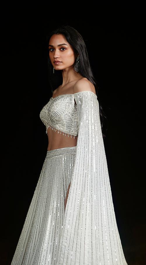 Ivory Off Shoulder Sequins Lehenga